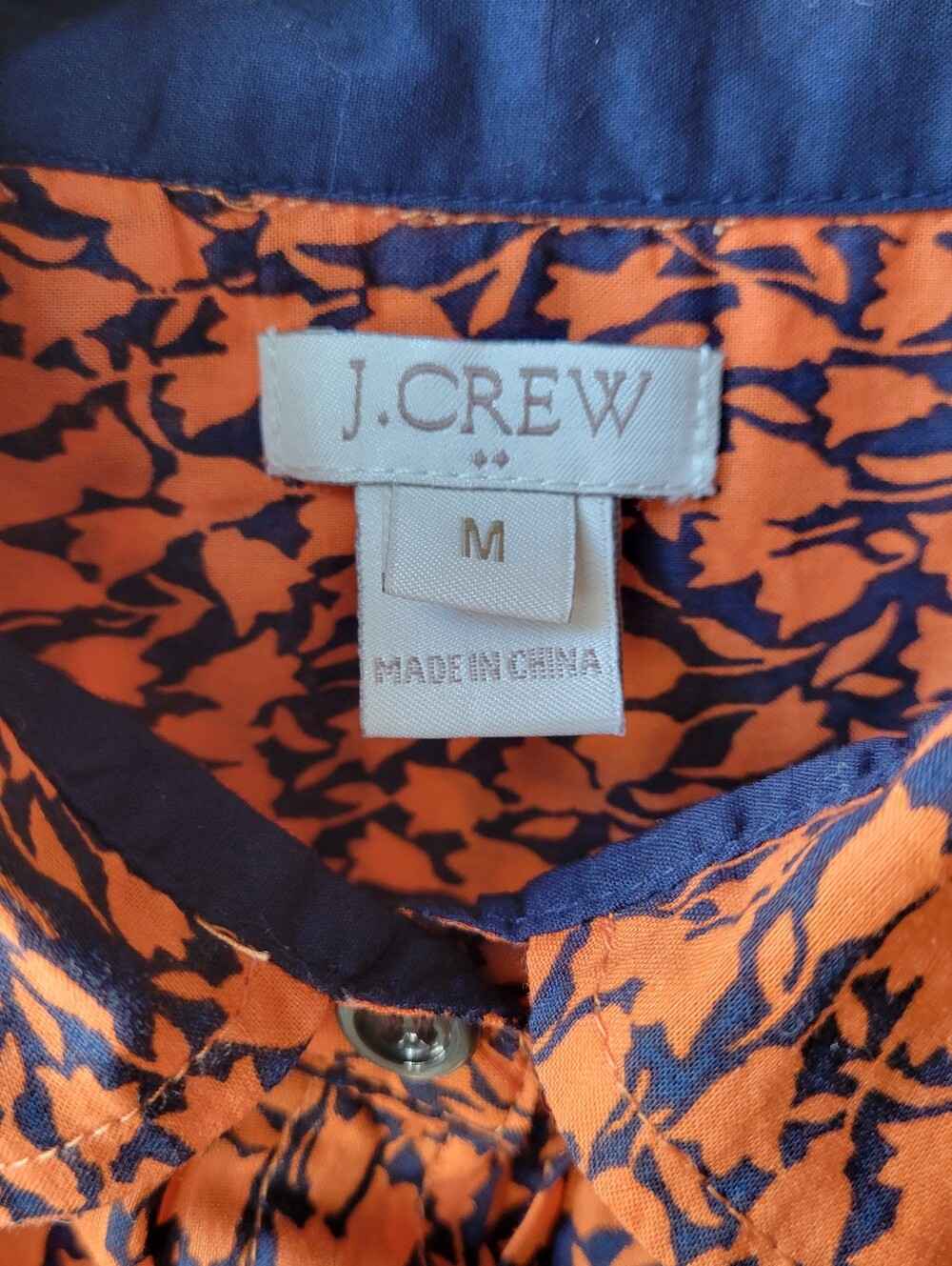 J Crew Factory Blue & Orange Floral Print Blouse Size Med Long Sleeve Collard - Picture 3 of 9
